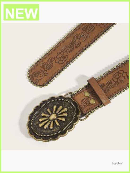 Vintage Cowgirl Western Belt with Embossed Buckle Faux Leather main image 6